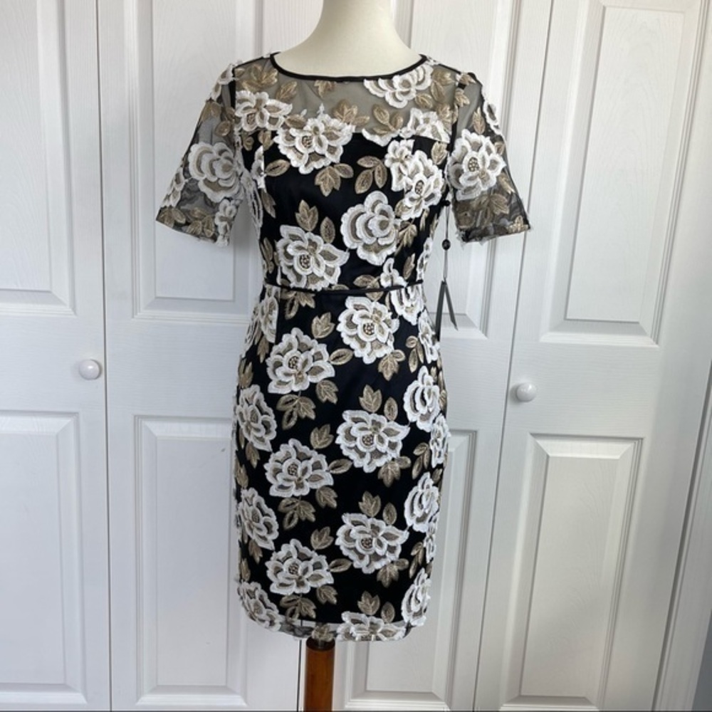 Adrianna Papell Black and White Floral Dress